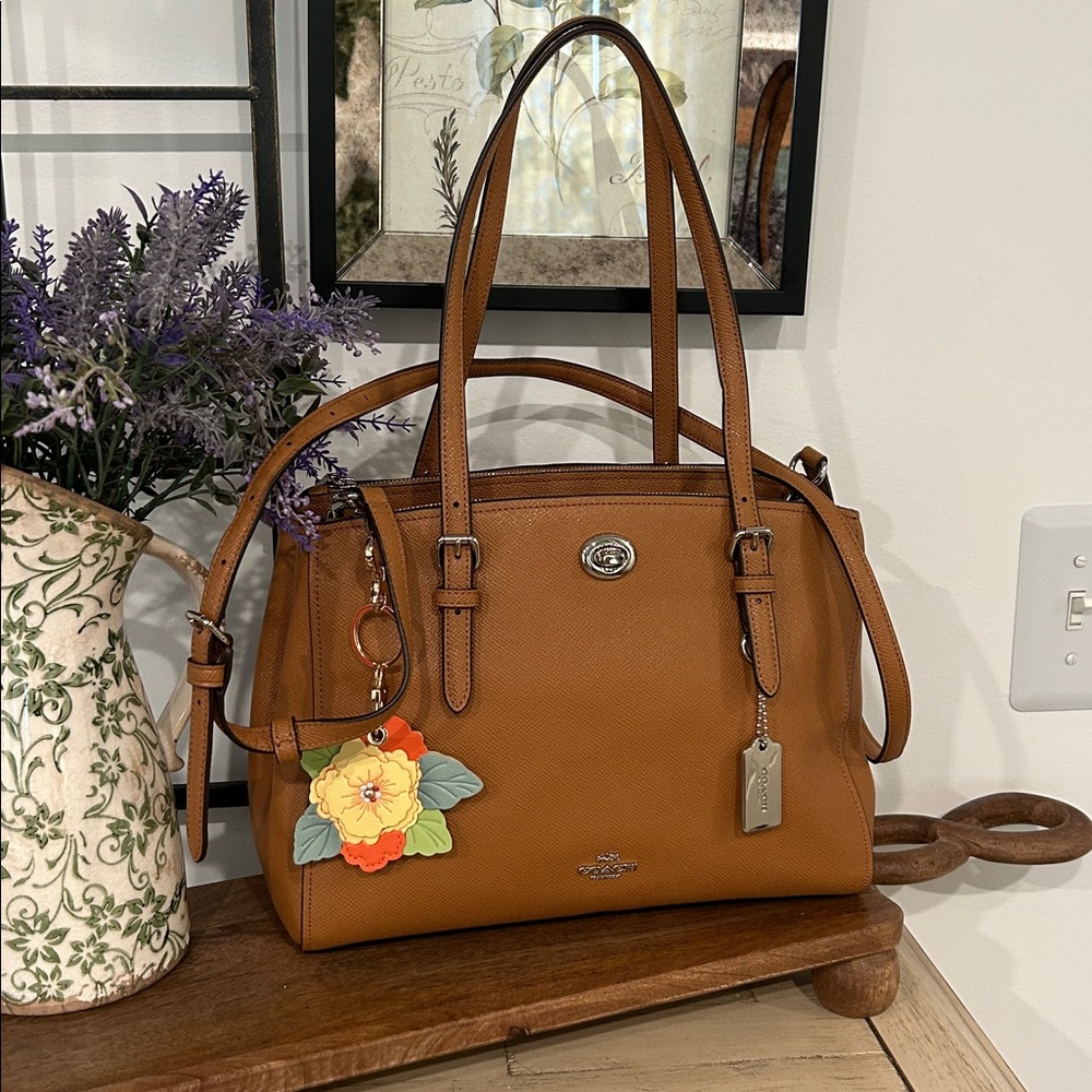 Coach Caramel Tan Leather Satchel with Silver Hardware